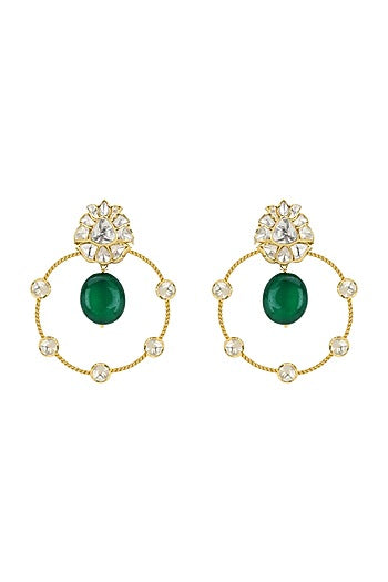 Gold Plated Emerald & Polki Chandbali Earrings