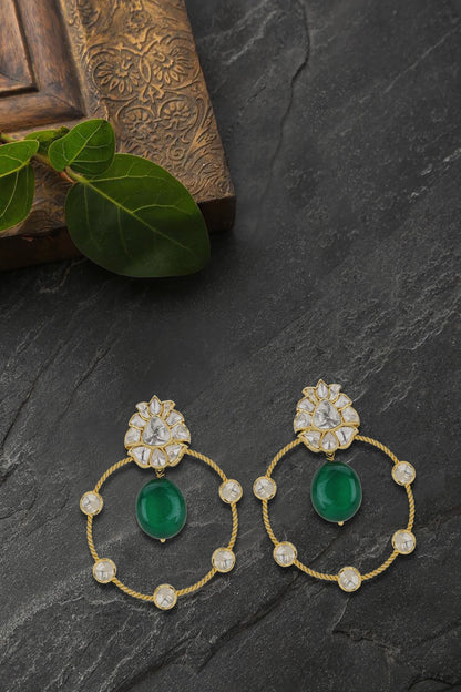 Gold Plated Emerald & Polki Chandbali Earrings
