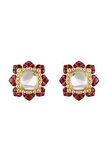 Gold Plated Ruby & Polki Stud Earrings
