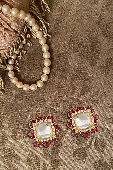 Gold Plated Ruby & Polki Stud Earrings