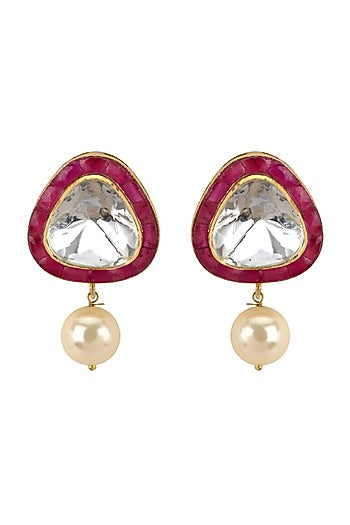 Gold Plated Vellore Polki Stud Earrings