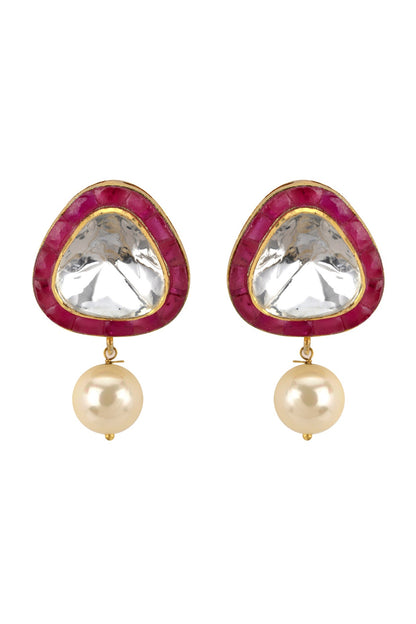 Gold Plated Vellore Polki Stud Earrings