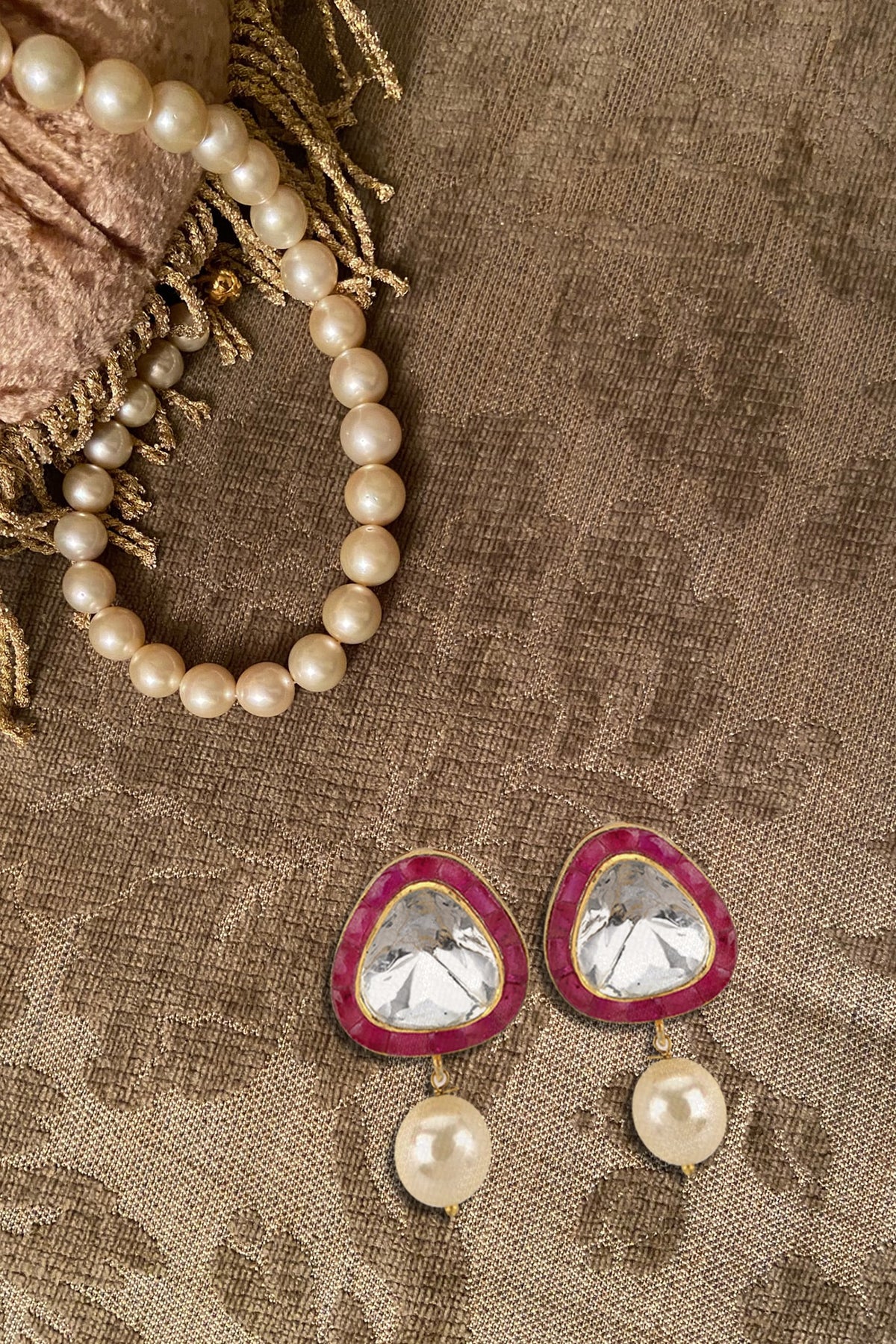 Gold Plated Vellore Polki Stud Earrings