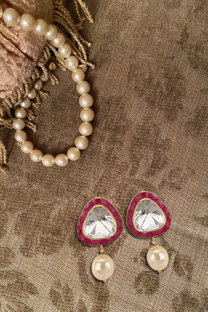 Gold Plated Vellore Polki Stud Earrings