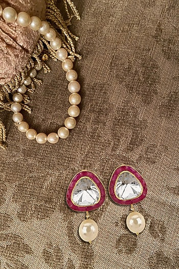 Gold Plated Vellore Polki Stud Earrings