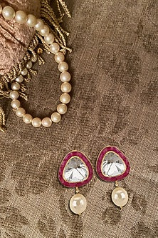Gold Plated Vellore Polki Stud Earrings