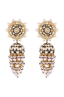 Gold Plated Blue Enamel Jhumki Earrings
