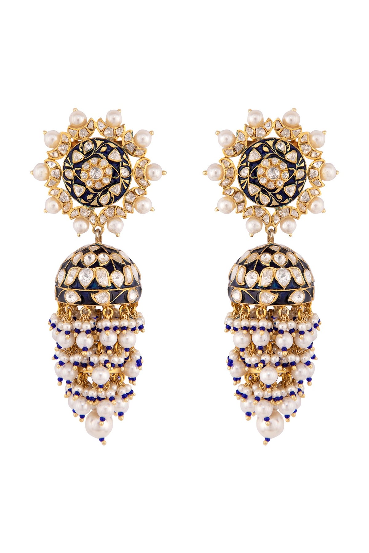 Gold Plated Blue Enamel Jhumki Earrings