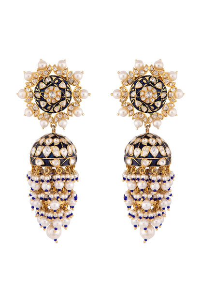 Gold Plated Blue Enamel Jhumki Earrings