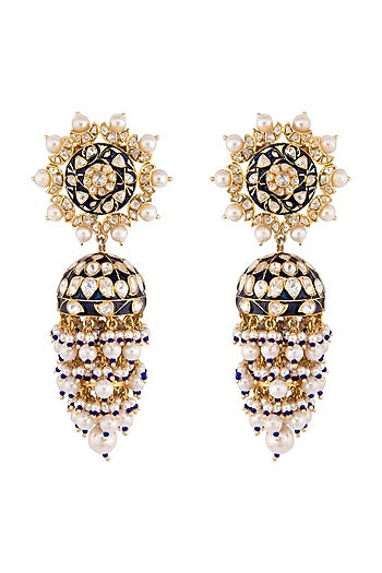 Gold Plated Blue Enamel Jhumki Earrings