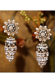 Gold Plated Blue Enamel Jhumki Earrings