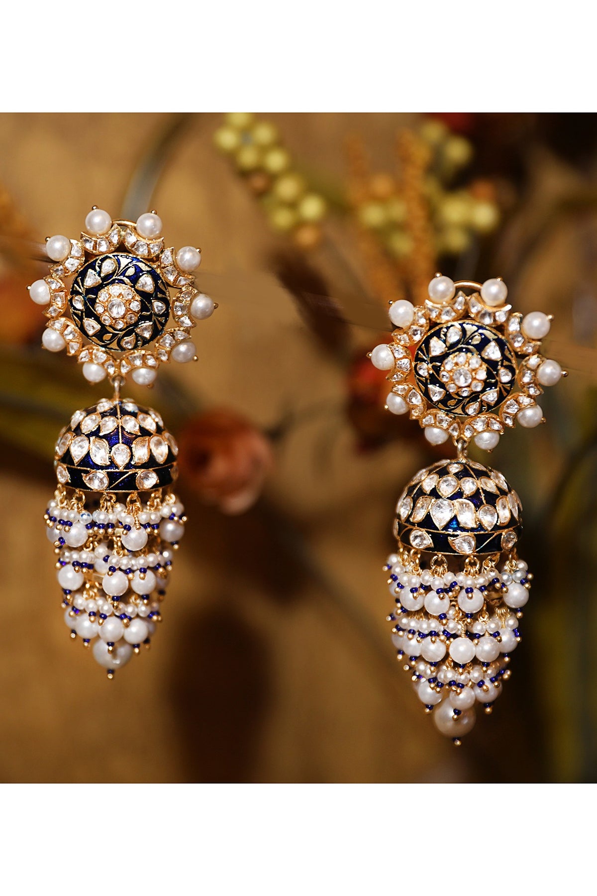 Gold Plated Blue Enamel Jhumki Earrings