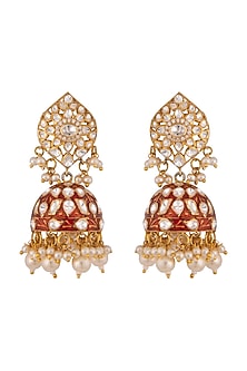 Gold Plated Red Enamel Earrings