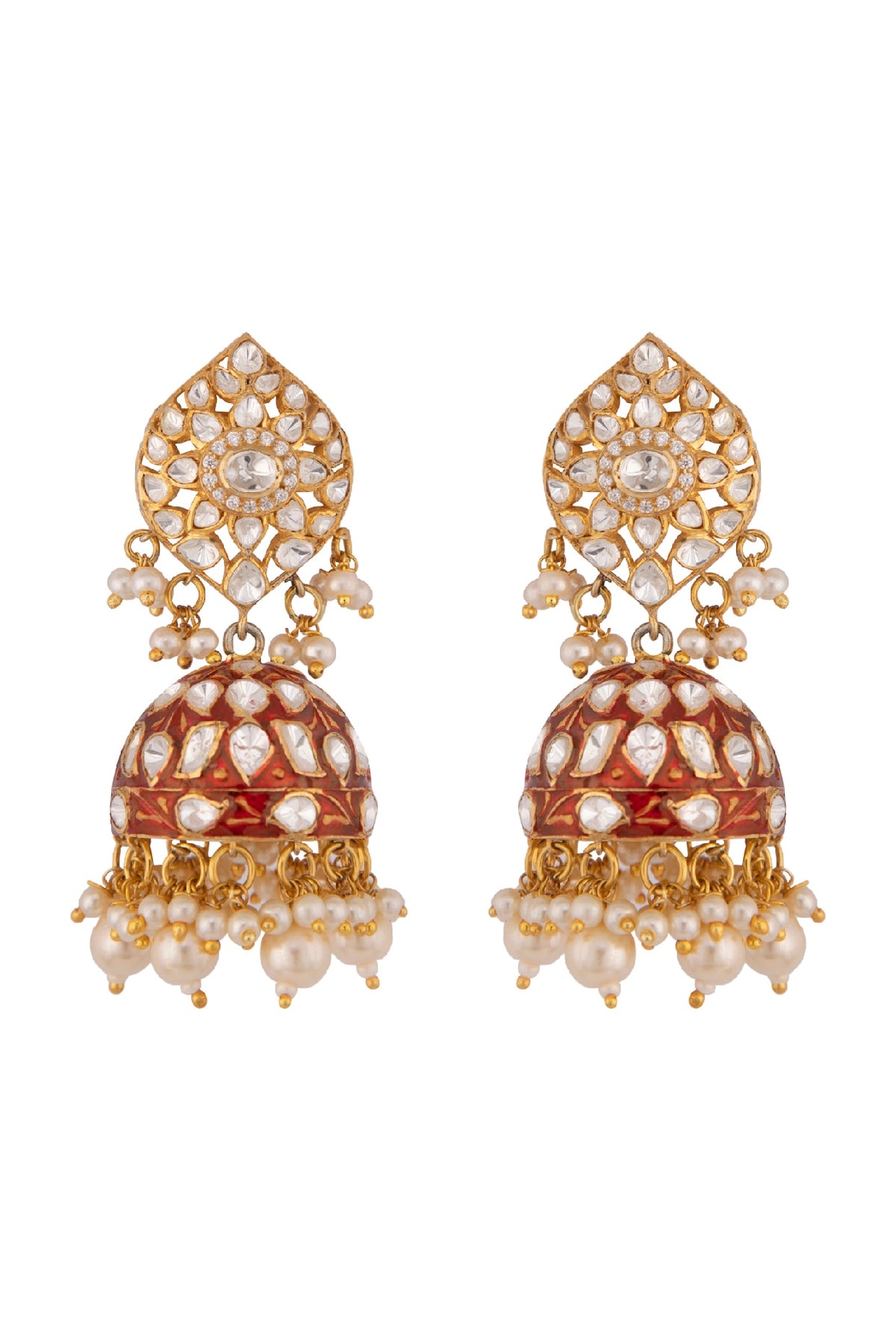 Gold Plated Red Enamel Earrings