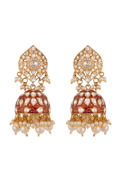 Gold Plated Red Enamel Earrings