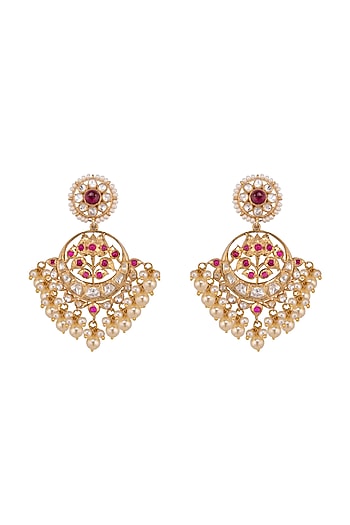 Gold Plated Ruby & Polki Chandbali Earrings