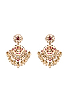 Gold Plated Ruby & Polki Chandbali Earrings