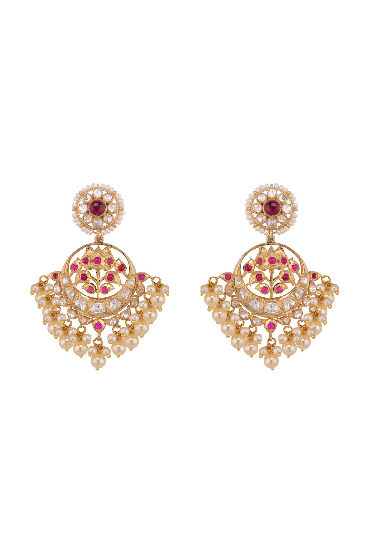 Gold Plated Ruby & Polki Chandbali Earrings
