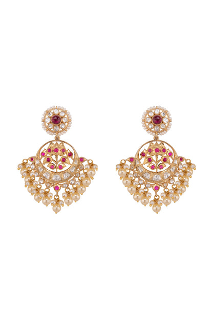 Gold Plated Ruby & Polki Chandbali Earrings