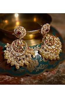 Gold Plated Ruby & Polki Chandbali Earrings