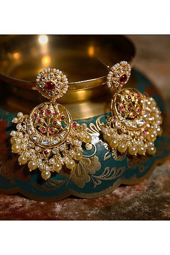 Gold Plated Ruby & Polki Chandbali Earrings