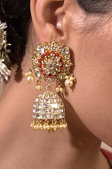 Gold Plated Coral Jhumki Earrings