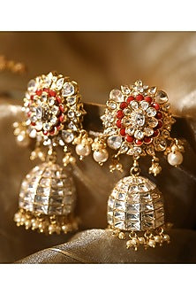Gold Plated Coral Jhumki Earrings