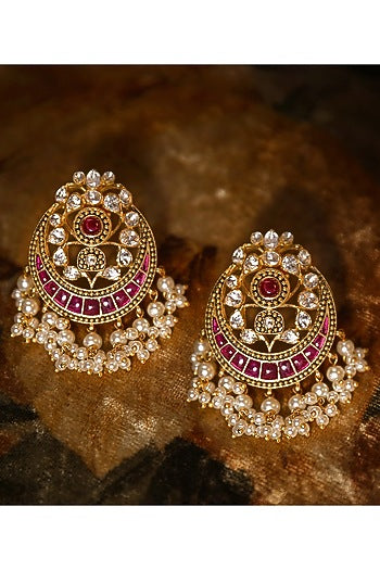 Gold Plated Vellore Polki Stud Earrings