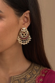 Gold Plated Vellore Polki Stud Earrings