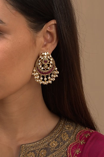 Gold Plated Vellore Polki Stud Earrings