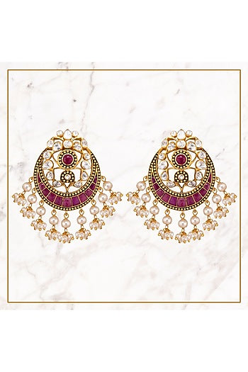 Gold Plated Vellore Polki Stud Earrings