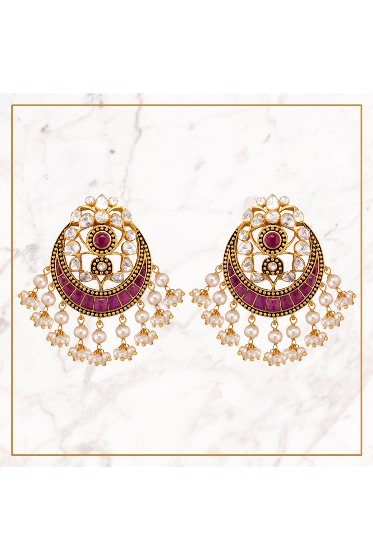 Gold Plated Vellore Polki Stud Earrings
