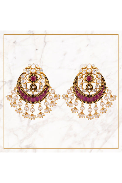 Gold Plated Vellore Polki Stud Earrings