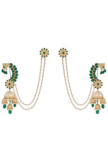 Gold Plated Emeralds Jhumka Earrings