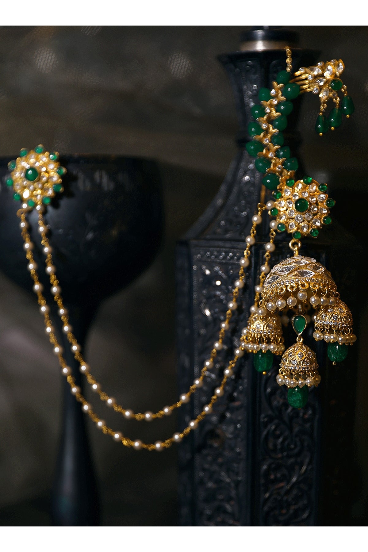 Gold Plated Emeralds Jhumka Earrings