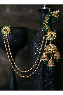 Gold Plated Emeralds Jhumka Earrings