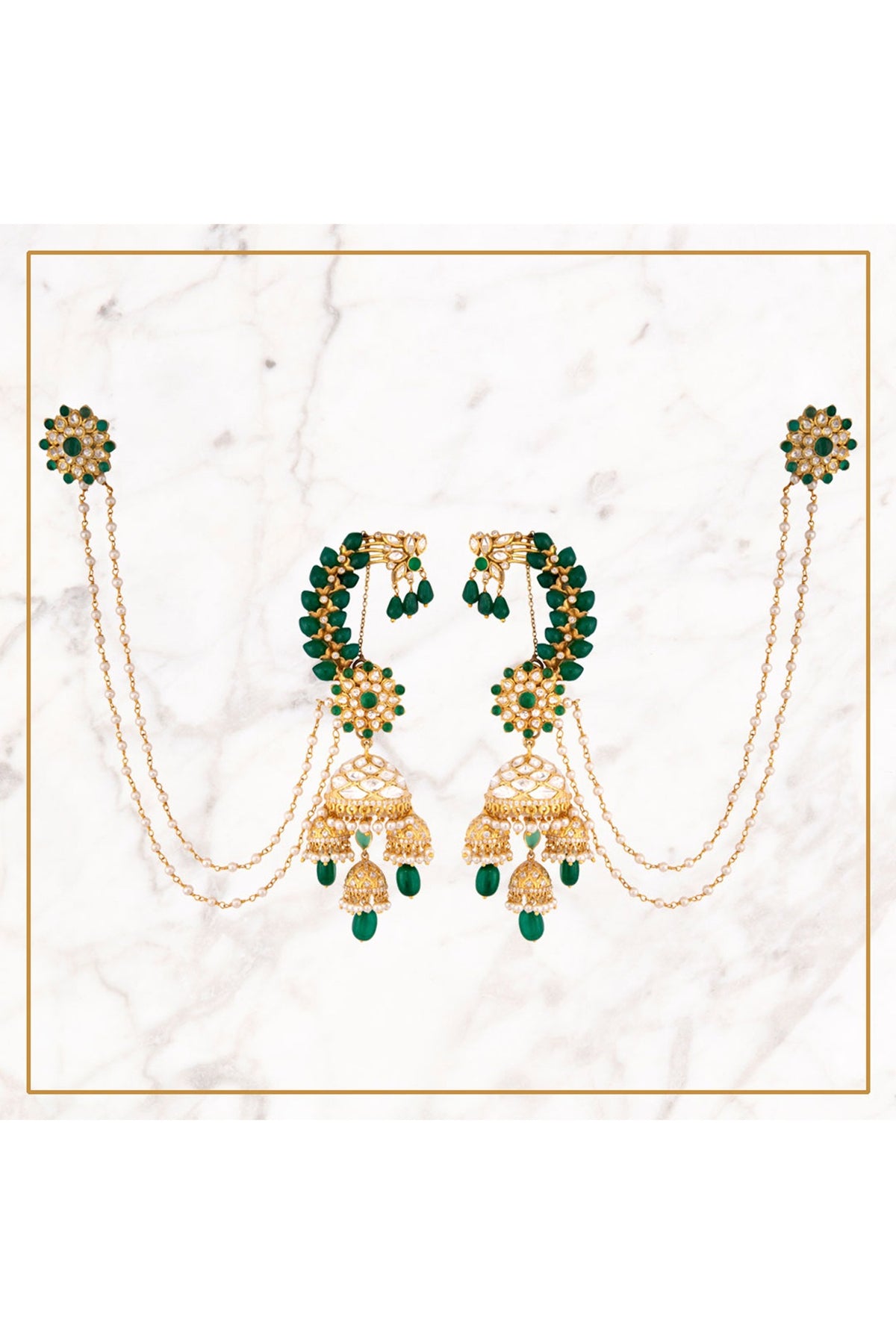 Gold Plated Emeralds Jhumka Earrings