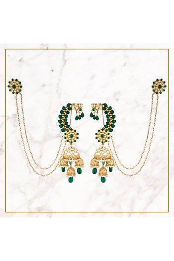 Gold Plated Emeralds Jhumka Earrings