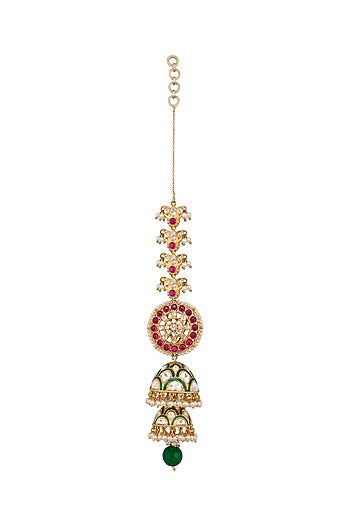 Gold Plated Green Enameled Jhumka Earrings