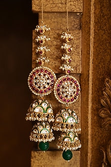 Gold Plated Green Enameled Jhumka Earrings