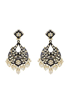 Gold Plated Blue Enameled Dangler Earrings