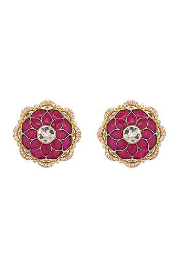 Gold Plated Ruby Stud Earrings