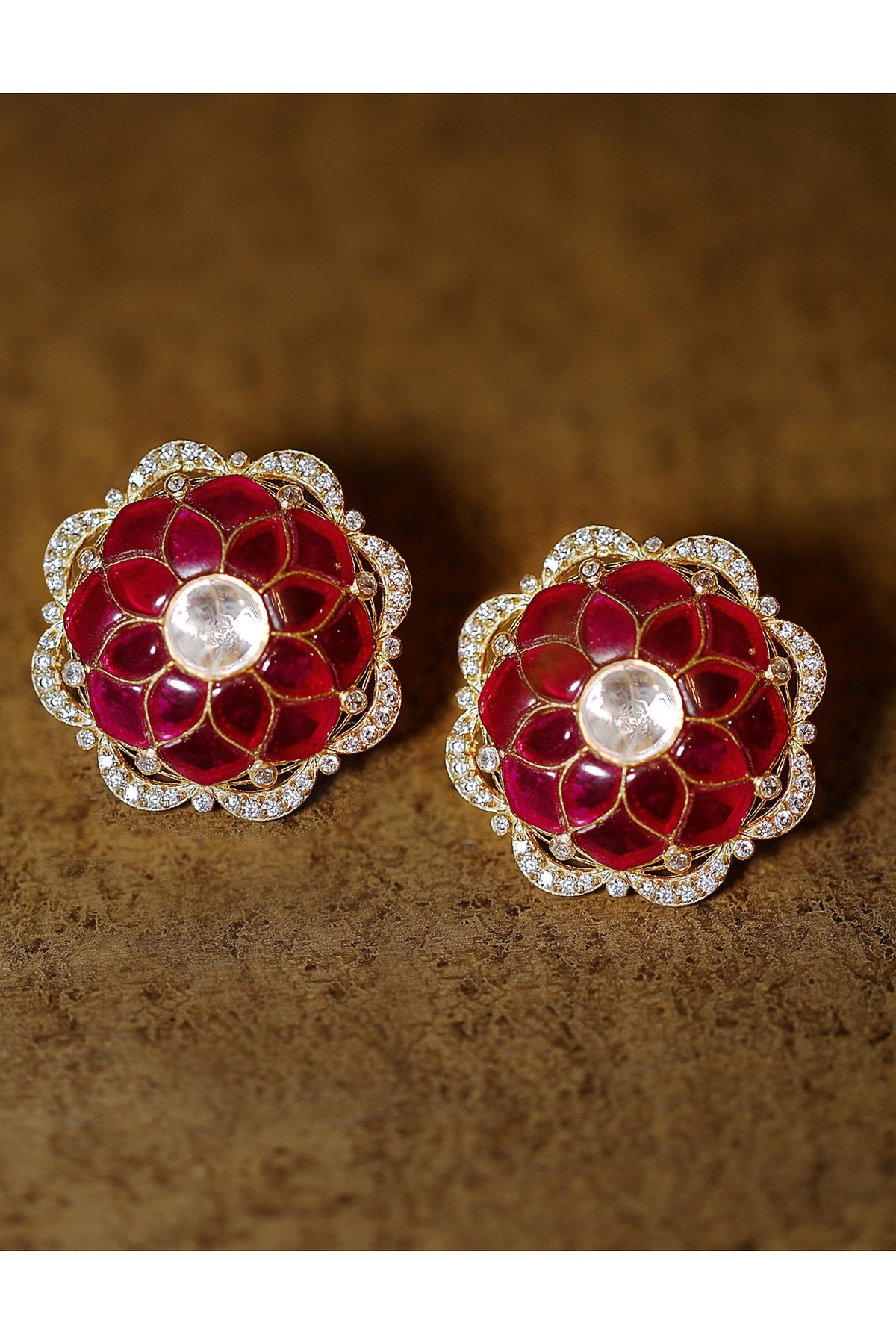 Gold Plated Ruby Stud Earrings