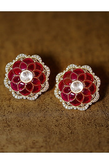 Gold Plated Ruby Stud Earrings
