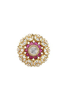 Gold Plated Polki & Pearls Ring