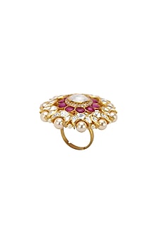 Gold Plated Polki & Pearls Ring