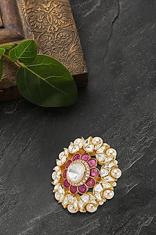 Gold Plated Polki & Pearls Ring
