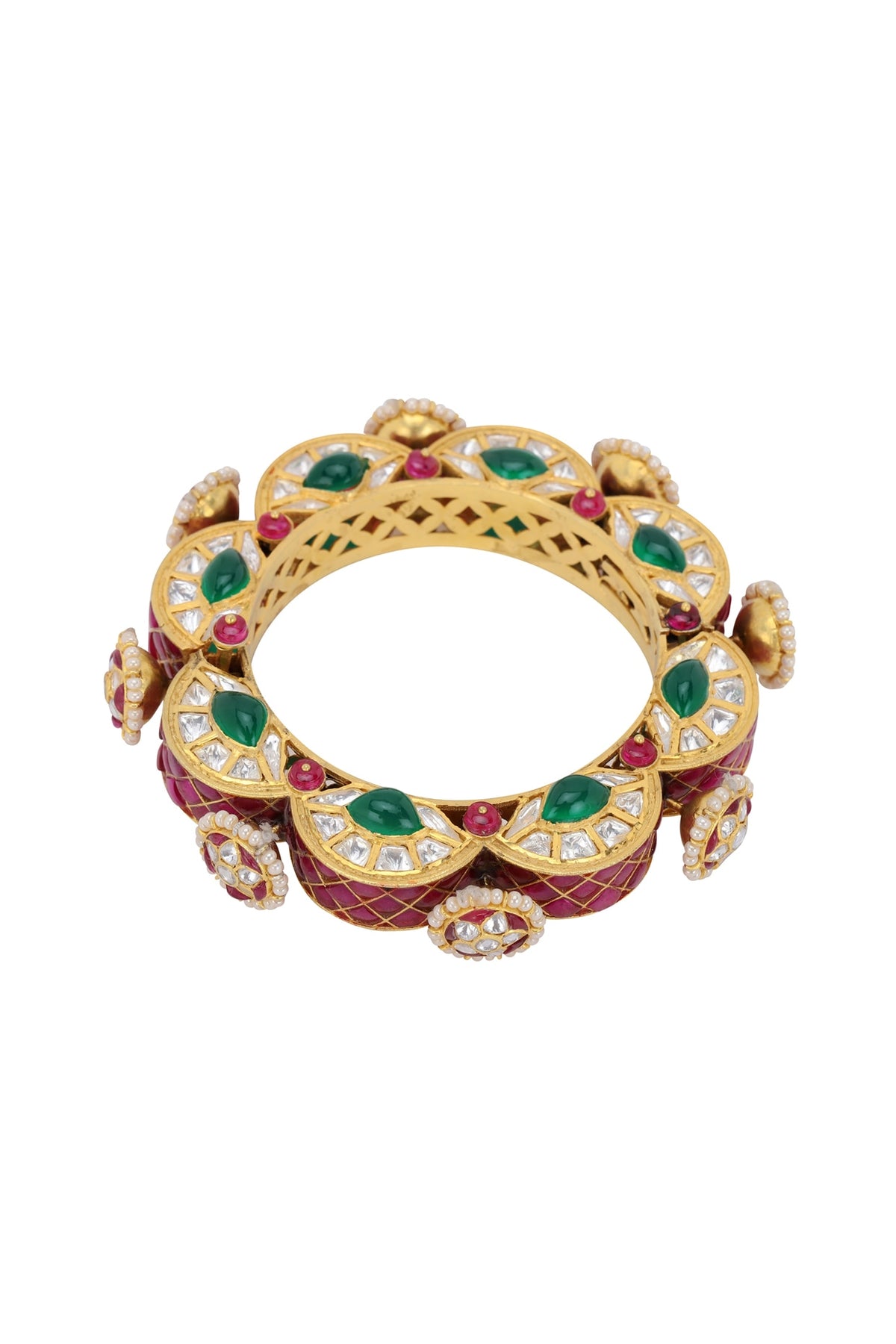 Gold Plated Emerald Gajra Bangle