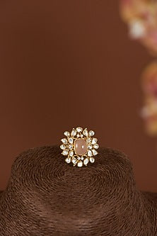Gold Finish Rose Quartz Ring In Sterling Silver
