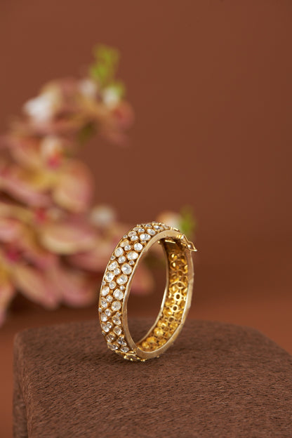 Gold Finish Vellore Polki Bangles In Sterling Silver (Set of 2)